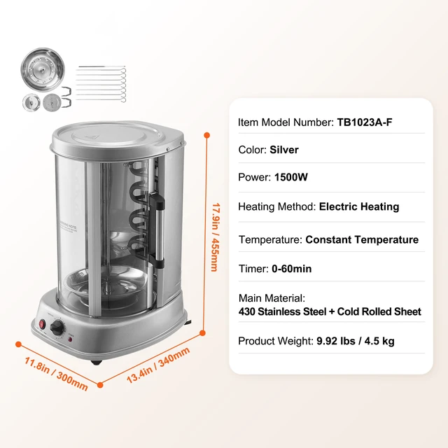 Alt view image 7 of 7 - Shawarma Grill Machine, Vertical Chicken Shawarma Cooker Machine Countertop, Electric Stainless Steel Broiler Gyro Rotisserie Oven Doner Kebab Machine, for Home Restaurant Kitchen Parties