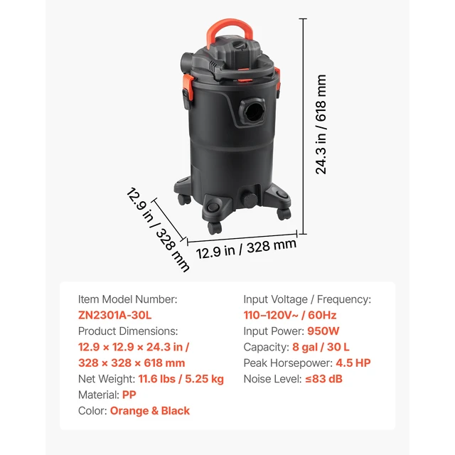 Alt view image 7 of 7 - 3-in-1 Shop Vac, 8 Gallon Wet Dry Shop Vacuum, 4.5 Peak HP Portable Vacuum Cleaner with Blower, Dual-Filter, 1350W Input Power, 1.25in x 7ft Hose, 9.8ft Cord for Jobsite, Workshop, Garage, Home