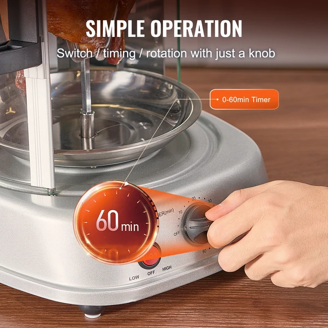 Alt view image 4 of 7 - Shawarma Grill Machine, Vertical Chicken Shawarma Cooker Machine Countertop, Electric Stainless Steel Broiler Gyro Rotisserie Oven Doner Kebab Machine, for Home Restaurant Kitchen Parties