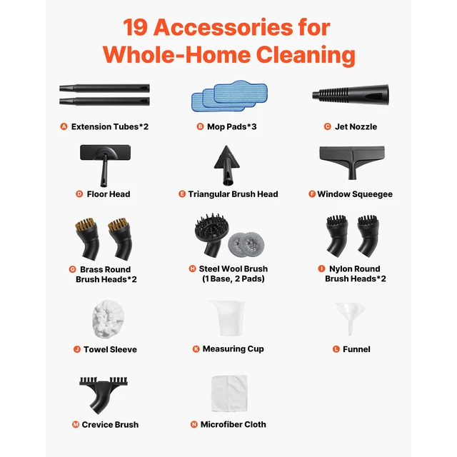 Alt view image 3 of 7 - Steam Cleaner, 51 oz Tank, Steamer for Cleaning with 19 Accessories, Extended Power Cord and Hose, Portable Handle, Fast Heating, Powerful Canister Steam Cleaner for Home, Car Detailing, Floors