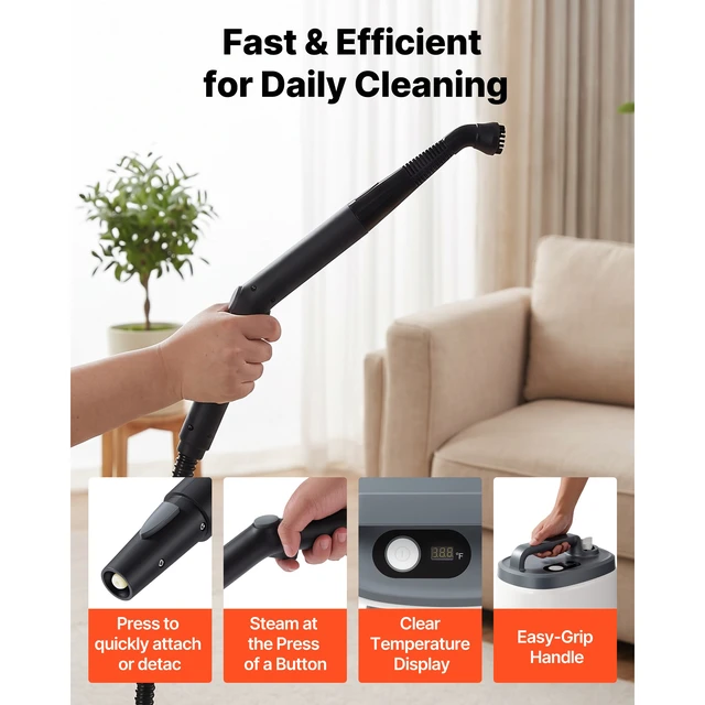 Alt view image 7 of 7 - Steam Cleaner, 51 oz Tank, Steamer for Cleaning with 19 Accessories, Extended Power Cord and Hose, Portable Handle, Fast Heating, Powerful Canister Steam Cleaner for Home, Car Detailing, Floors