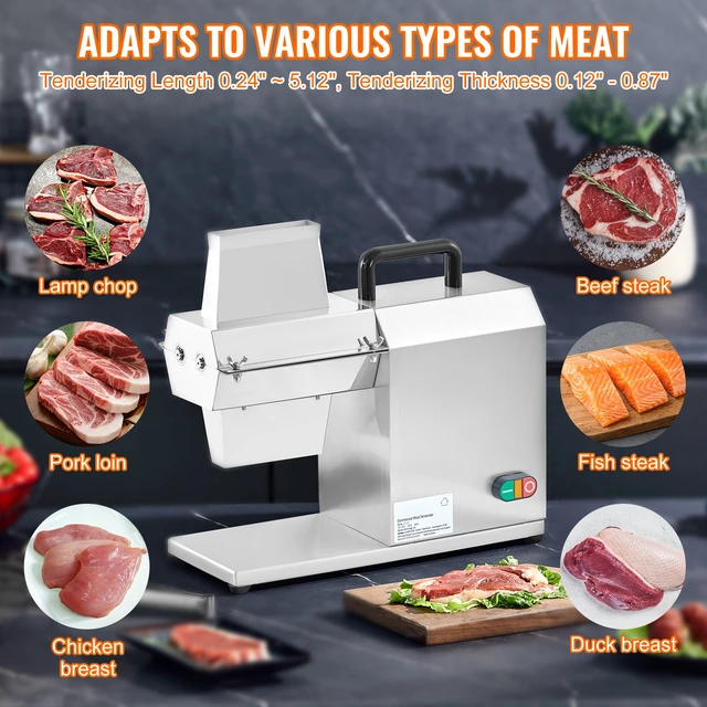 Alt view image 7 of 7 - Commercial Meat Tenderizer, Heavy Duty Stainless Steel Kitchen Tool with Handle, Meat Tong, and Cleaning Brush, 450W Electric Meat Tenderizer Machine for Beef, Turkey, Chicken, Pork, and Fish