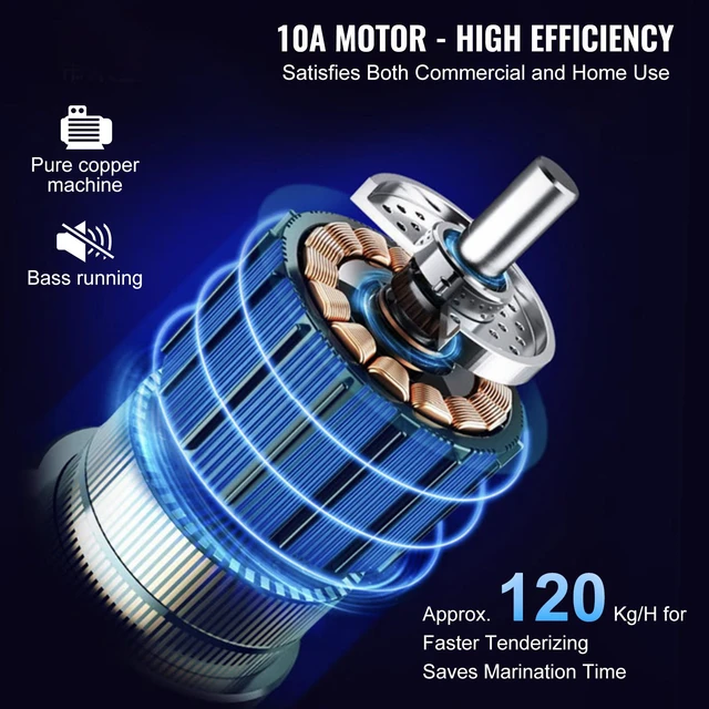Alt view image 5 of 7 - Commercial Meat Tenderizer, Heavy Duty Stainless Steel Kitchen Tool with Handle, Meat Tong, and Cleaning Brush, 450W Electric Meat Tenderizer Machine for Beef, Turkey, Chicken, Pork, and Fish
