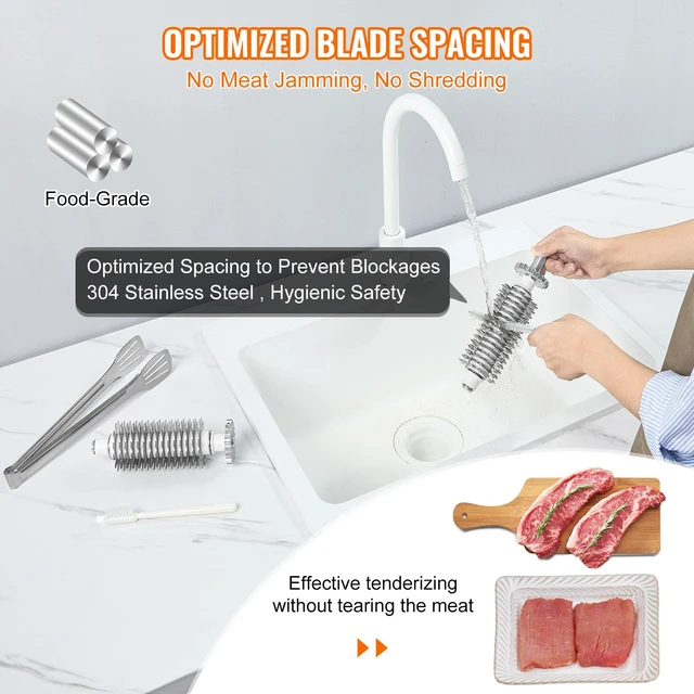Alt view image 6 of 7 - Commercial Meat Tenderizer, Heavy Duty Stainless Steel Kitchen Tool with Handle, Meat Tong, and Cleaning Brush, 450W Electric Meat Tenderizer Machine for Beef, Turkey, Chicken, Pork, and Fish