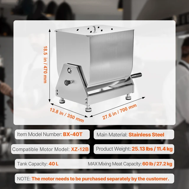 Alt view image 7 of 7 - Manual Meat Mixer, 40L Tilt Tank Meat Processing Equipment(Mixing Max 40L for Meat), Stainless Steel Meat Mixer, Sausage Mixer Machine with Lid Handle Gear Reducer, Ground Beef Hand Mixer