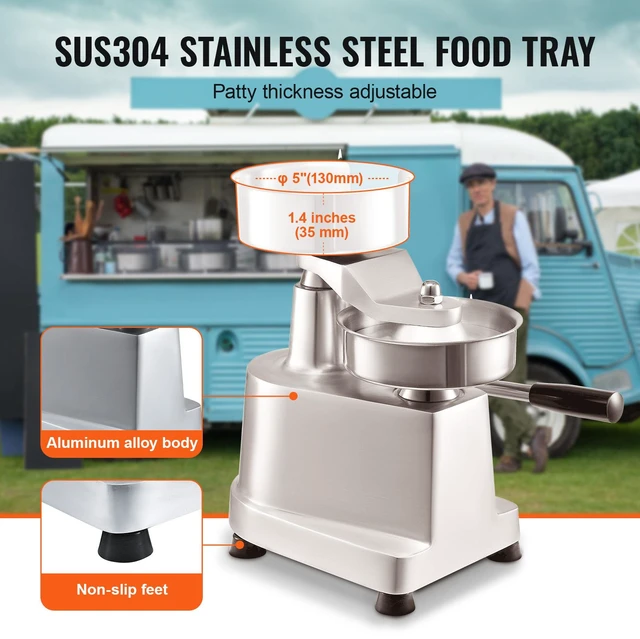 Alt view image 3 of 7 - Commercial Burger Patty Maker, 130mm/5inch Hamburger Beef Patty Maker, Heavy Duty Food-Grade Stainless Steel Bowl Burger Press Machine, Kitchen Meat Forming Processor with 1000 Pcs Patty Papers