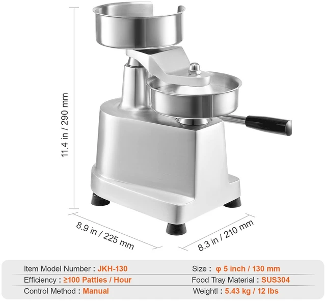 Alt view image 7 of 7 - Commercial Burger Patty Maker, 130mm/5inch Hamburger Beef Patty Maker, Heavy Duty Food-Grade Stainless Steel Bowl Burger Press Machine, Kitchen Meat Forming Processor with 1000 Pcs Patty Papers