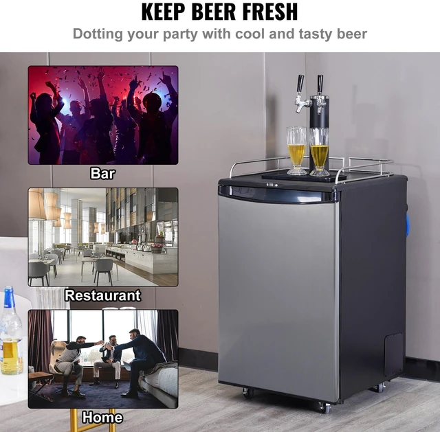 Alt view image 2 of 7 - Beer Kegerator, Dual Tap Draft Beer Dispenser, Full Size Keg Refrigerator With Shelves, CO2 Cylinder, Drip Tray & Rail, 32°F- 75.2°F Temperature Control, Holds 1/6, 1/4, 1/2 Barrels, Black
