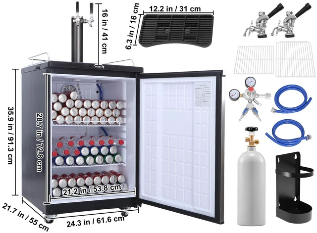 Alt view image 7 of 7 - Beer Kegerator, Dual Tap Draft Beer Dispenser, Full Size Keg Refrigerator With Shelves, CO2 Cylinder, Drip Tray & Rail, 32°F- 75.2°F Temperature Control, Holds 1/6, 1/4, 1/2 Barrels, Black