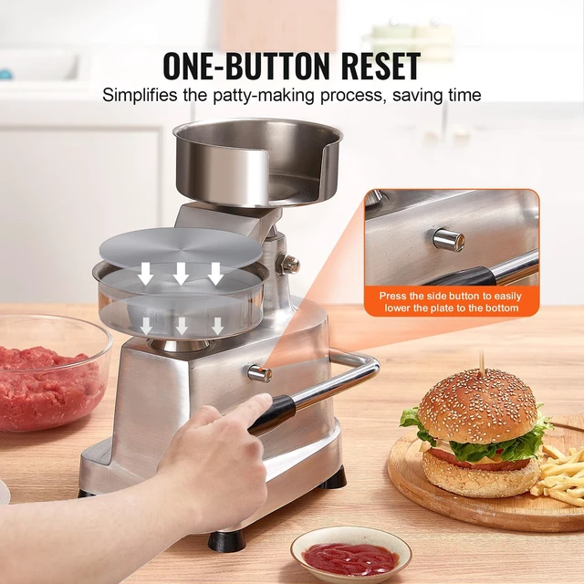 Alt view image 5 of 7 - Commercial Burger Patty Maker, 130mm/5inch Hamburger Beef Patty Maker, Heavy Duty Food-Grade Stainless Steel Bowl Burger Press Machine, Kitchen Meat Forming Processor with 1000 Pcs Patty Papers