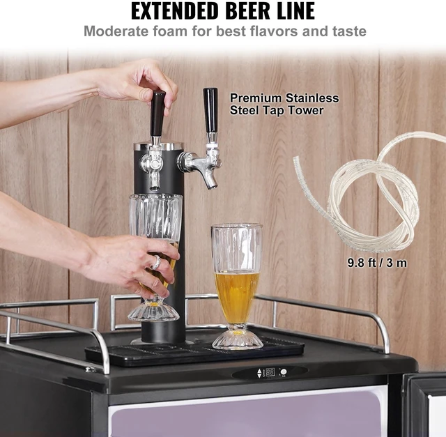 Alt view image 5 of 7 - Beer Kegerator, Dual Tap Draft Beer Dispenser, Full Size Keg Refrigerator With Shelves, CO2 Cylinder, Drip Tray & Rail, 32°F- 75.2°F Temperature Control, Holds 1/6, 1/4, 1/2 Barrels, Black