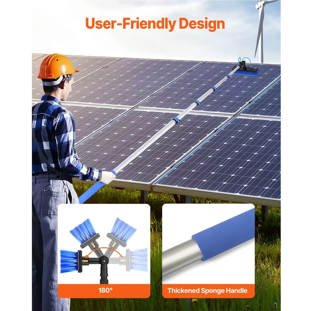 Alt view image 3 of 7 - Water Fed Pole Kit, 30FT Solar Panel Cleaning Pole with Extendable Handle, 180° Rotatable Brush Head & 65.6FT Hose, Household & Outdoor Window Cleaner Tool for Caravan Solar Panel Deck
