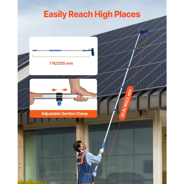 Alt view image 4 of 7 - Water Fed Pole Kit, 30FT Solar Panel Cleaning Pole with Extendable Handle, 180° Rotatable Brush Head & 65.6FT Hose, Household & Outdoor Window Cleaner Tool for Caravan Solar Panel Deck
