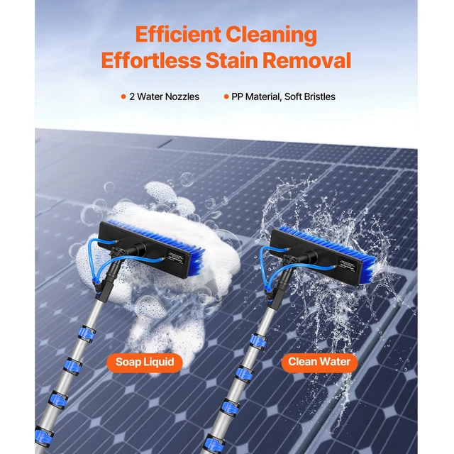 Alt view image 2 of 7 - Water Fed Pole Kit, 30FT Solar Panel Cleaning Pole with Extendable Handle, 180° Rotatable Brush Head & 65.6FT Hose, Household & Outdoor Window Cleaner Tool for Caravan Solar Panel Deck