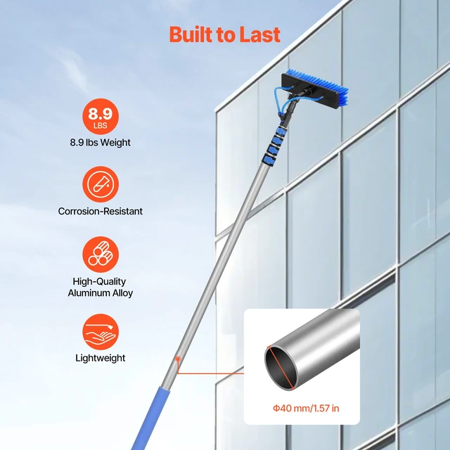 Alt view image 5 of 7 - Water Fed Pole Kit, 30FT Solar Panel Cleaning Pole with Extendable Handle, 180° Rotatable Brush Head & 65.6FT Hose, Household & Outdoor Window Cleaner Tool for Caravan Solar Panel Deck