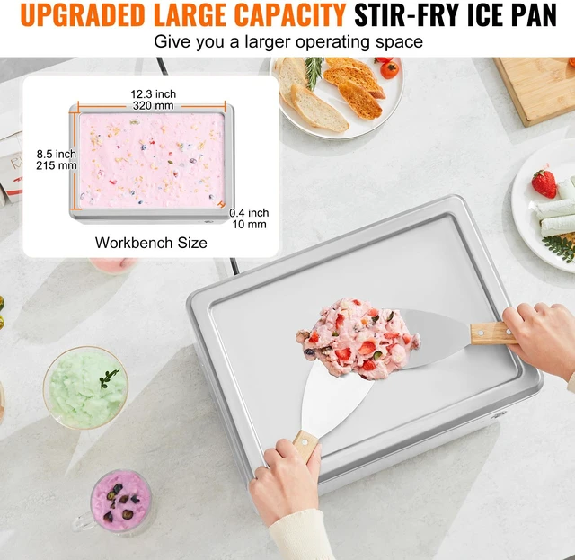 Alt view image 3 of 7 - Fried Ice Cream Roll Machine, 12.6" x 8.5" Stir-Fried Ice Cream Pan, Stainless Steel Rolled Ice Cream Maker with Compressor and 2 Scrapers, for Making Ice Cream, Frozen Yogurt, Ice Cream Rolls