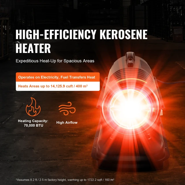 Alt view image 2 of 7 - Kerosene Forced Air Heater, 70000 BTU Portable Torpedo Diesel Space Heater with Thermostat, 5 Gallon Tank Energy-Efficient heavy-duty Heater, for Indoor Outdoor Use Workshop Industry