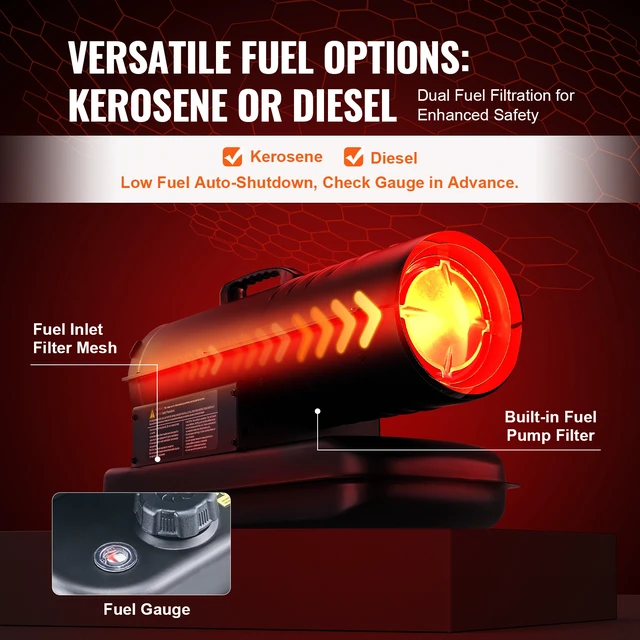 Alt view image 4 of 7 - Kerosene Forced Air Heater, 70000 BTU Portable Torpedo Diesel Space Heater with Thermostat, 5 Gallon Tank Energy-Efficient heavy-duty Heater, for Indoor Outdoor Use Workshop Industry
