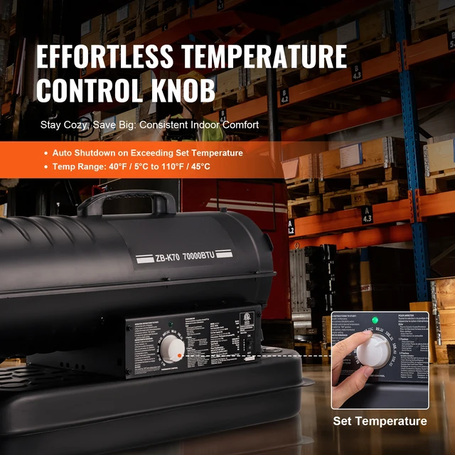 Alt view image 3 of 7 - Kerosene Forced Air Heater, 70000 BTU Portable Torpedo Diesel Space Heater with Thermostat, 5 Gallon Tank Energy-Efficient heavy-duty Heater, for Indoor Outdoor Use Workshop Industry