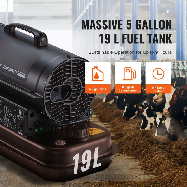 Alt view image 5 of 7 - Kerosene Forced Air Heater, 70000 BTU Portable Torpedo Diesel Space Heater with Thermostat, 5 Gallon Tank Energy-Efficient heavy-duty Heater, for Indoor Outdoor Use Workshop Industry