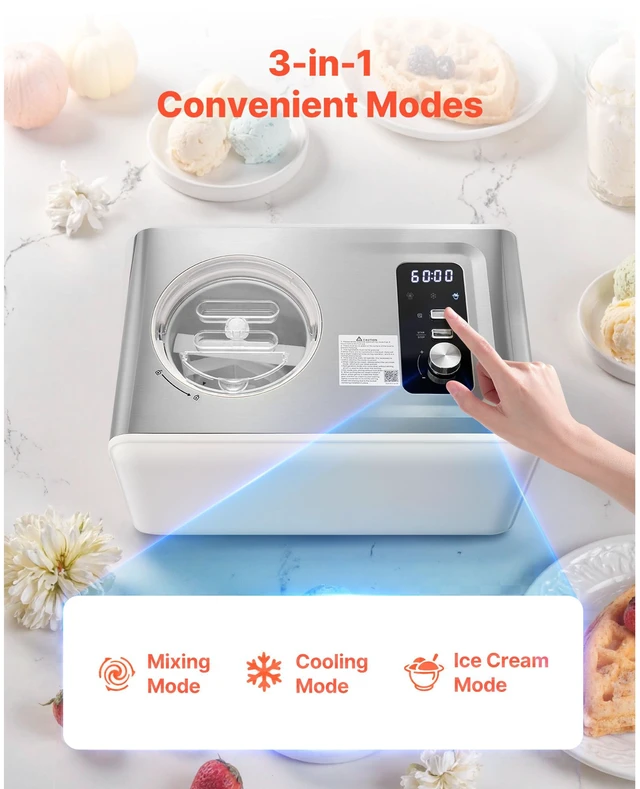 Alt view image 2 of 7 - Automatic Ice Cream Maker with Built-in Compressor, 2 Quart No Pre-freezing Gelato Maker, Electric Sorbet-Maker, 3 Modes Compressor Ice Cream Machine for Home Kitchen