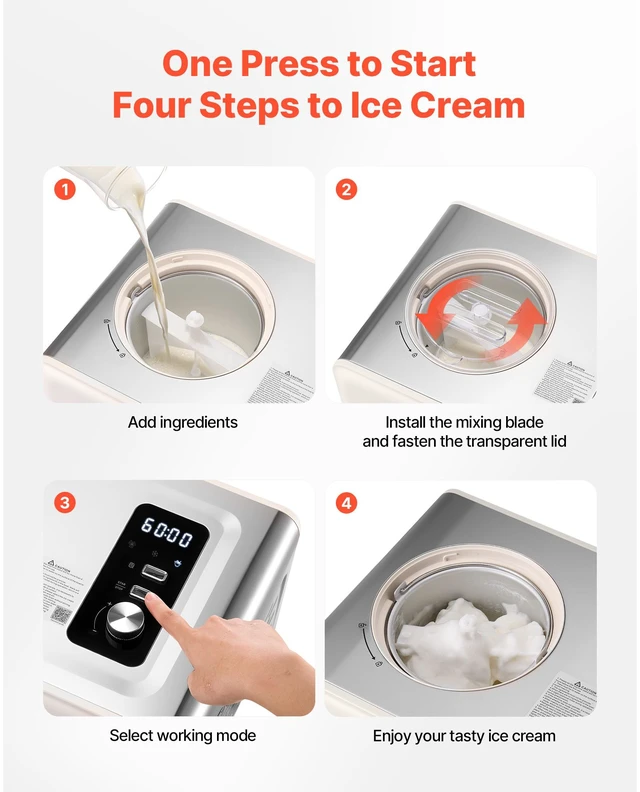 Alt view image 5 of 7 - Automatic Ice Cream Maker with Built-in Compressor, 2 Quart No Pre-freezing Gelato Maker, Electric Sorbet-Maker, 3 Modes Compressor Ice Cream Machine for Home Kitchen