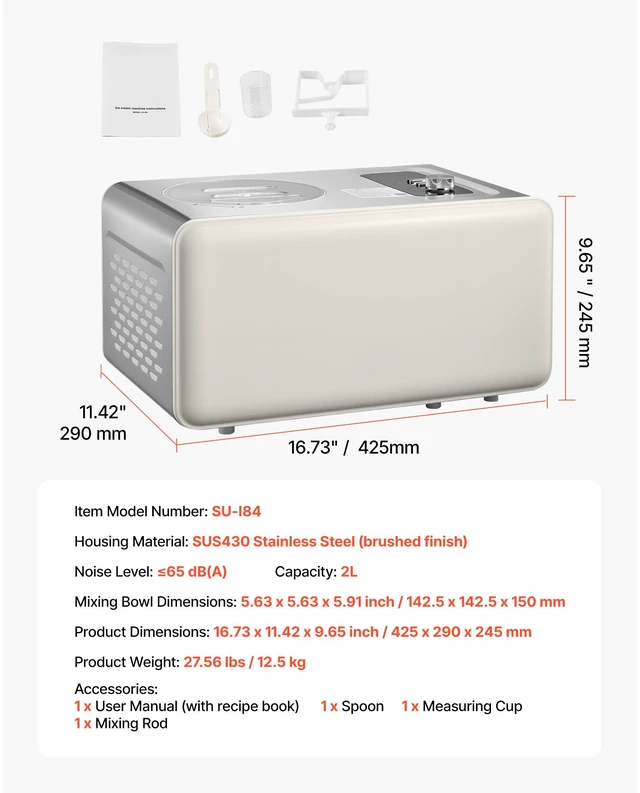 Alt view image 7 of 7 - Automatic Ice Cream Maker with Built-in Compressor, 2 Quart No Pre-freezing Gelato Maker, Electric Sorbet-Maker, 3 Modes Compressor Ice Cream Machine for Home Kitchen
