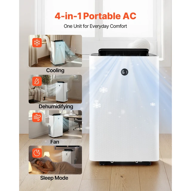 Alt view image 2 of 7 - Portable Air Conditioner, 14000 BTU ASHRAE (9800 BTU SACC) 4-in-1 Standing Cooling Ac Unit, LED Touch Panel & Remote Control, 24h Timer, Cooling, Dehumidifier, Fan, Sleep Mode for Room Indoor