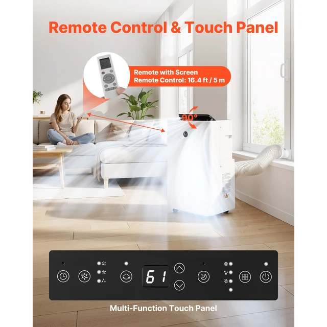 Alt view image 6 of 7 - Portable Air Conditioner, 14000 BTU ASHRAE (9800 BTU SACC) 4-in-1 Standing Cooling Ac Unit, LED Touch Panel & Remote Control, 24h Timer, Cooling, Dehumidifier, Fan, Sleep Mode for Room Indoor