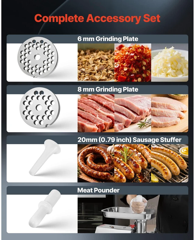 Alt view image 3 of 7 - Commercial Electric Meat Grinder, 7 lbs/min Capacity, #12 Industrial Meat Mincer with 2 Stainless Steel Blades, 2 Grinding Plates, 850W Heavy-Duty Sausage Maker Stuffer, for Kitchen, Restaurant