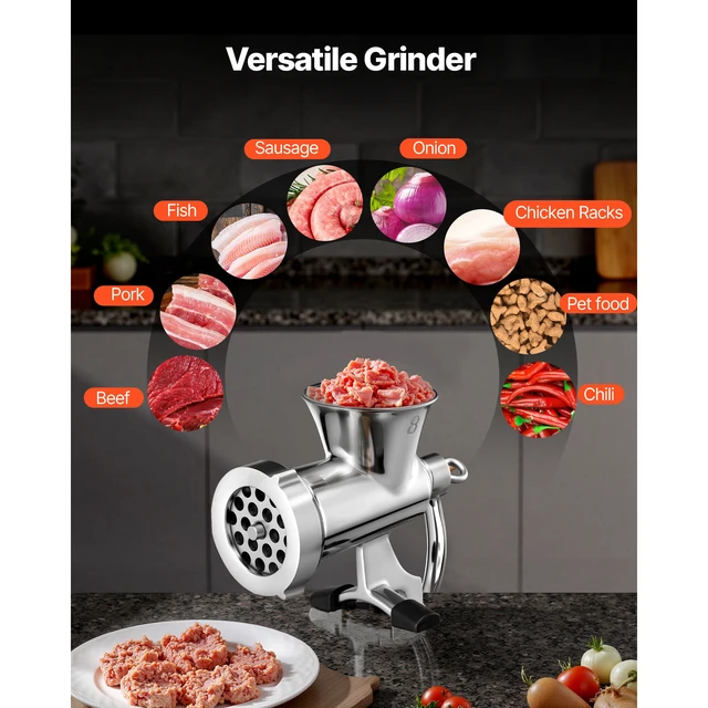 Alt view image 6 of 7 - Manual Meat Grinder, 304 Stainless Steel Hand Crank Meat Mincer with Steel Table Clamp, Sausage Stuffer with 2 Cutting Plates & Sausage Tube, Food Grinder for Beef Chili Pork Kitchen Tabletop