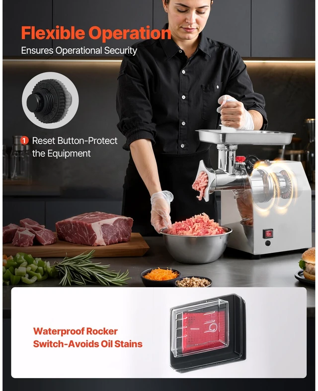 Alt view image 4 of 7 - Commercial Electric Meat Grinder, 7 lbs/min Capacity, #12 Industrial Meat Mincer with 2 Stainless Steel Blades, 2 Grinding Plates, 850W Heavy-Duty Sausage Maker Stuffer, for Kitchen, Restaurant