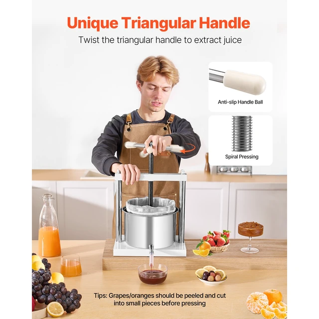 Alt view image 4 of 7 - 1.45 Gal/5L Fruit Wine Press, 2 Stainless Steel Barrels, Manual Juice Maker, Cider Apple Grape Tincture Honey Olive Oil Making Press with Triangular Handle for Outdoor Kitchen Home