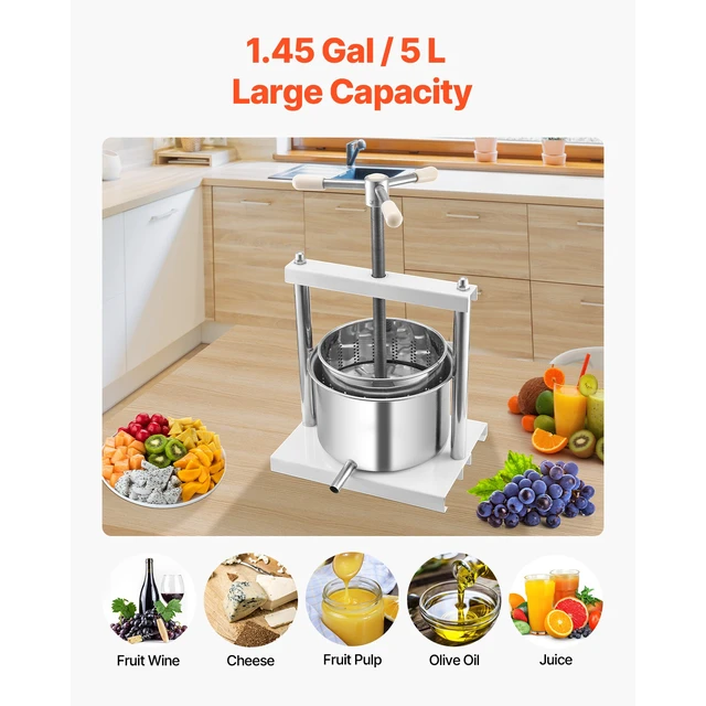 Alt view image 3 of 7 - 1.45 Gal/5L Fruit Wine Press, 2 Stainless Steel Barrels, Manual Juice Maker, Cider Apple Grape Tincture Honey Olive Oil Making Press with Triangular Handle for Outdoor Kitchen Home