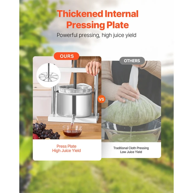 Alt view image 2 of 7 - 1.45 Gal/5L Fruit Wine Press, 2 Stainless Steel Barrels, Manual Juice Maker, Cider Apple Grape Tincture Honey Olive Oil Making Press with Triangular Handle for Outdoor Kitchen Home