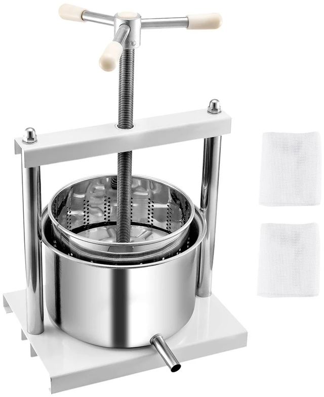 Main image of 1.45 Gal/5L Fruit Wine Press, 2 Stainless Steel Barrels, Manual Juice Maker, Cider Apple Grape Tincture Honey Olive Oil Making Press with Triangular Handle for Outdoor Kitchen Home