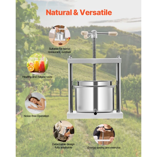 Alt view image 6 of 7 - 1.45 Gal/5L Fruit Wine Press, 2 Stainless Steel Barrels, Manual Juice Maker, Cider Apple Grape Tincture Honey Olive Oil Making Press with Triangular Handle for Outdoor Kitchen Home