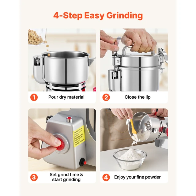 Alt view image 2 of 7 - 300g Electric Grain Mill Grinder, 1500W 28000RPM High Speed Spice Corn Dry Grinding Machine, Stainless Steel Pulverizer Powder Machine for Dried Grains Coffee Beans Spices Nuts (270° Swing Type)