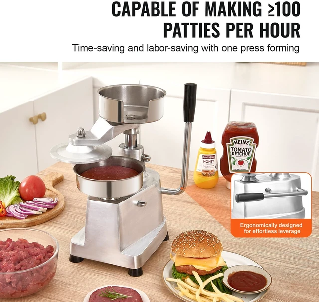 Alt view image 2 of 7 - Commercial Burger Patty Maker, 130mm/5inch Hamburger Beef Patty Maker, Heavy Duty Food-Grade Stainless Steel Bowl Burger Press Machine, Kitchen Meat Forming Processor with 1000 Pcs Patty Papers