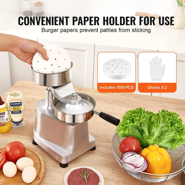 Alt view image 4 of 7 - Commercial Burger Patty Maker, 130mm/5inch Hamburger Beef Patty Maker, Heavy Duty Food-Grade Stainless Steel Bowl Burger Press Machine, Kitchen Meat Forming Processor with 1000 Pcs Patty Papers