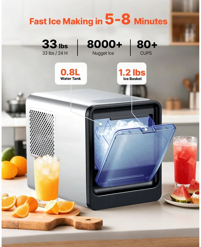 Alt view image 2 of 7 - Countertop Ice Maker, 33 lbs per Day, Self-Cleaning Portable Machine with Scoop, Drawer-Style Ice Access, Nugget Ice-Making Machine with Chewable Ices for Home, Kitchen, Office, Bar & Party