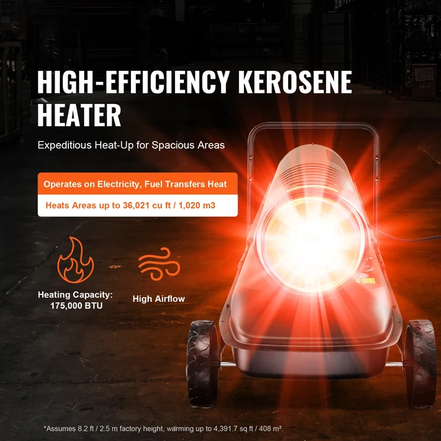 Alt view image 2 of 7 - Kerosene Forced Air Heater, 175000 BTU Portable Air Space Heater with Thermostat, 13.2 Gallon Tank Energy-Efficient heavy-duty Heater, for Indoor Outdoor Use Workshop Industry