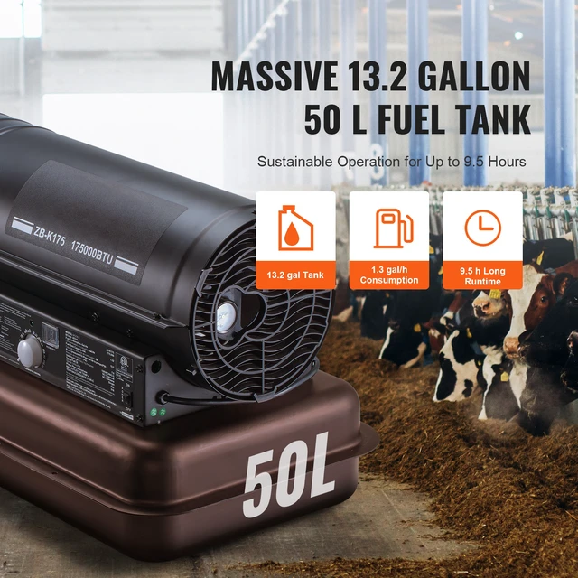 Alt view image 5 of 7 - Kerosene Forced Air Heater, 175000 BTU Portable Air Space Heater with Thermostat, 13.2 Gallon Tank Energy-Efficient heavy-duty Heater, for Indoor Outdoor Use Workshop Industry