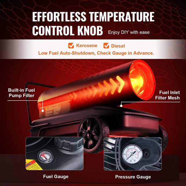 Alt view image 4 of 7 - Kerosene Forced Air Heater, 175000 BTU Portable Air Space Heater with Thermostat, 13.2 Gallon Tank Energy-Efficient heavy-duty Heater, for Indoor Outdoor Use Workshop Industry