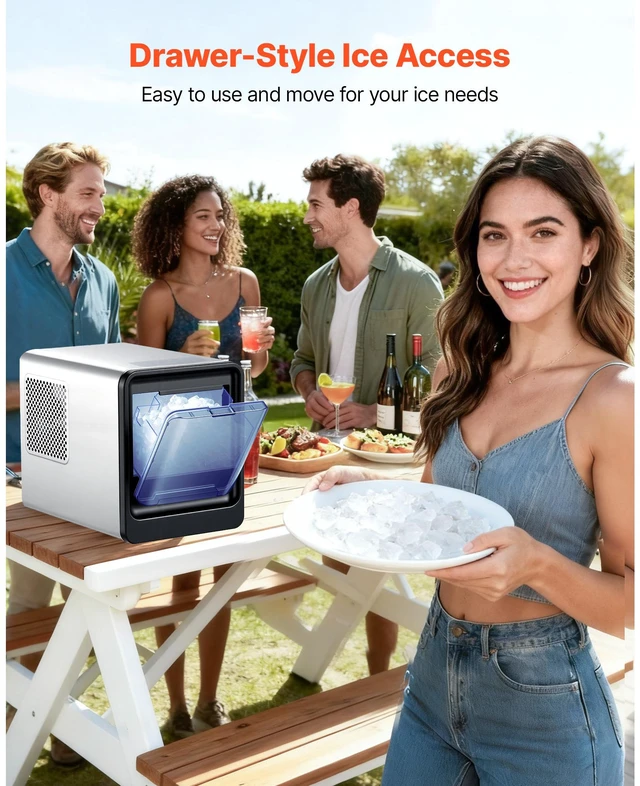 Alt view image 4 of 7 - Countertop Ice Maker, 33 lbs per Day, Self-Cleaning Portable Machine with Scoop, Drawer-Style Ice Access, Nugget Ice-Making Machine with Chewable Ices for Home, Kitchen, Office, Bar & Party