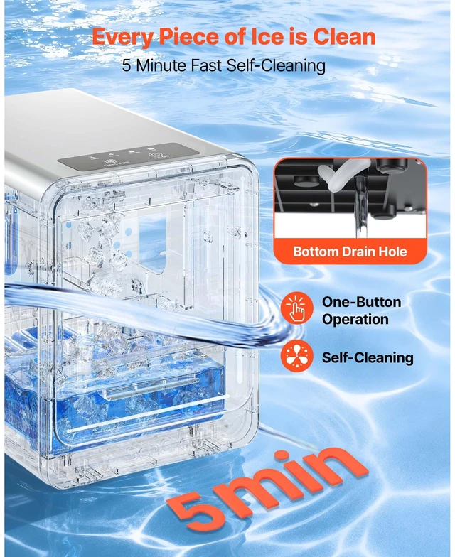 Alt view image 5 of 7 - Countertop Ice Maker, 33 lbs per Day, Self-Cleaning Portable Machine with Scoop, Drawer-Style Ice Access, Nugget Ice-Making Machine with Chewable Ices for Home, Kitchen, Office, Bar & Party