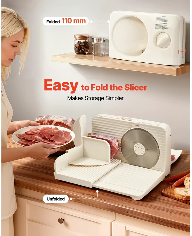 Alt view image 2 of 7 - Meat Slicer, 6.7" Foldable Electric Cutter with Dual Security Lock, 0-0.59" Adjustable Thickness, Easy to Clean, 180W Home Food-Slicer for Frozen Meat, Ham, Baguett, Steak