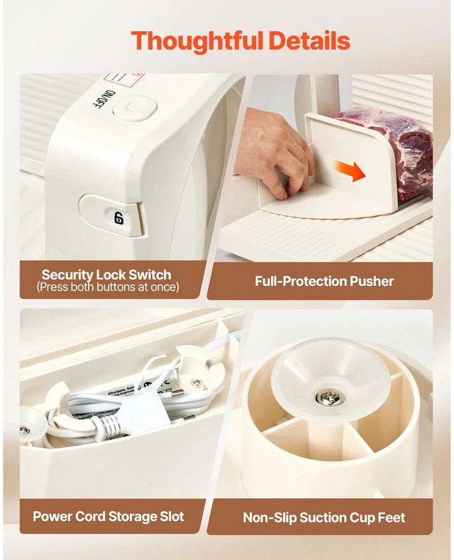 Alt view image 6 of 7 - Meat Slicer, 6.7" Foldable Electric Cutter with Dual Security Lock, 0-0.59" Adjustable Thickness, Easy to Clean, 180W Home Food-Slicer for Frozen Meat, Ham, Baguett, Steak