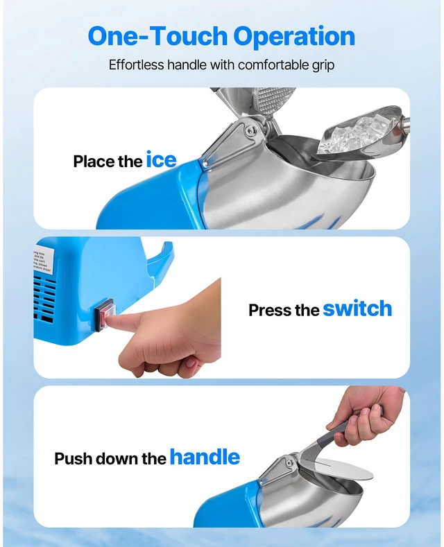 Alt view image 4 of 7 - Ice Crusher Machine, 286lbs Per Hour Electric 4 Blades Snow Cone Maker, Stainless Steel Shaved Ice Machine with Bowl and Cover, 300W 2000RPM Ice-Shaver for Home and Commercial Use, Blue