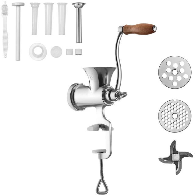 Main image of Manual Meat Grinder, 304 Stainless Steel Hand Crank Meat Mincer with Steel Table Clamp, Sausage Stuffer with 2 Cutting Plates & 4 Sausage Tubes, Food Grinder for Beef Chili Pork Kitchen Tabletop